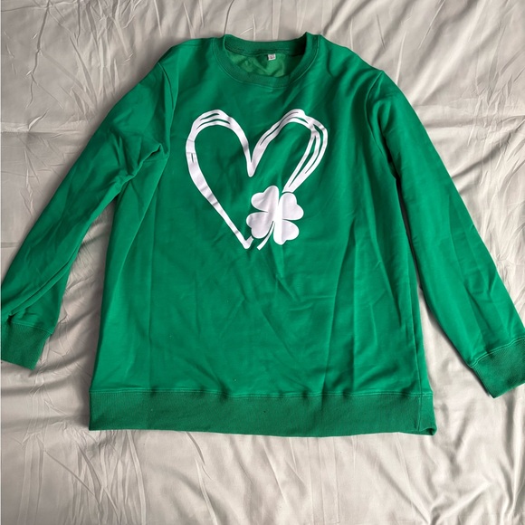 St. Patrick's Day Green Sweatshirt with Heart and Shamrock Design - Picture 1 of 1
